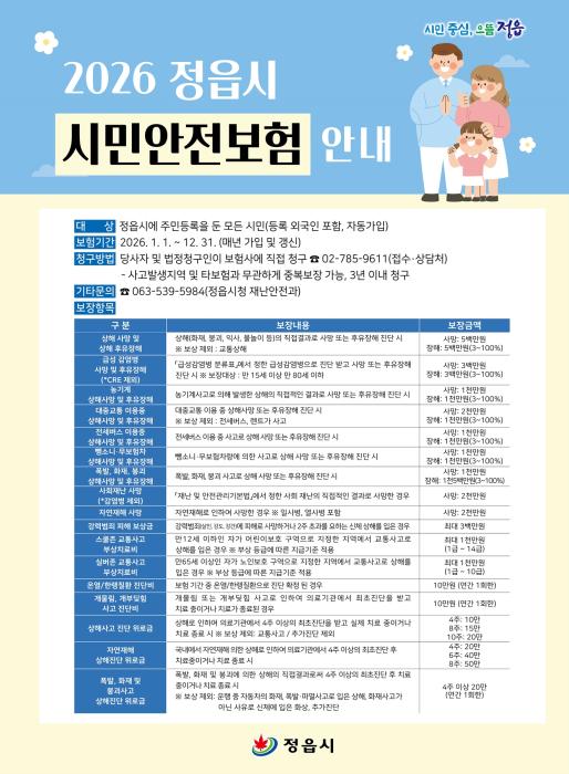 정읍시, 시민안전보험 보장 25종으로 대폭 확대…“일상 사고도 든든하게” 기사 이미지