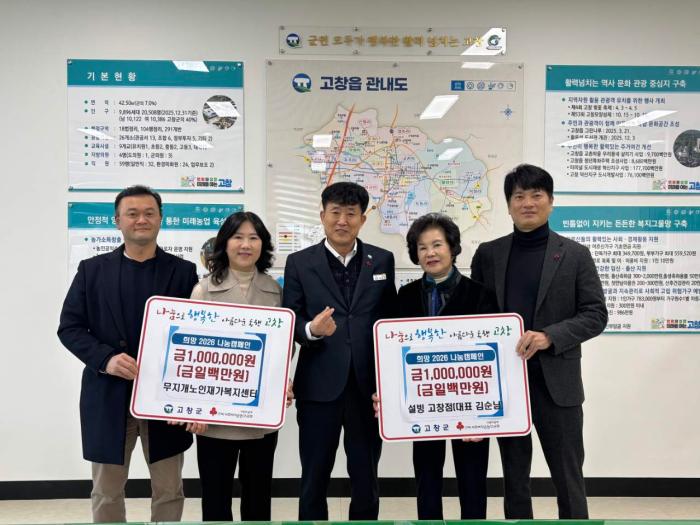 무지개노인재가복지센터·설빙, 고창읍에 이웃돕기 성금 각100만원 기탁 기사 이미지