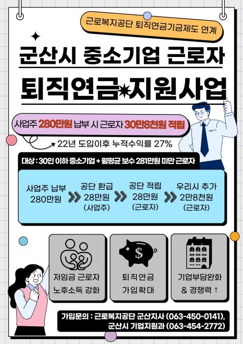 군산시, 전국 최초 중소기업 근로자 퇴직연금 지원사업 시행 기사 이미지
