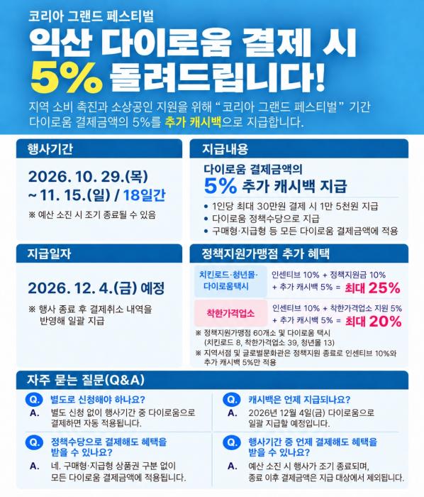 익산 다이로움…전국 소비주간 맞아 최대 25% 혜택 기사 이미지
